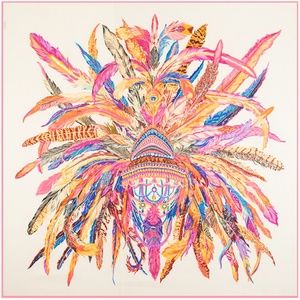 SALE, Ivory And Multicolored Feather Blazing Silk